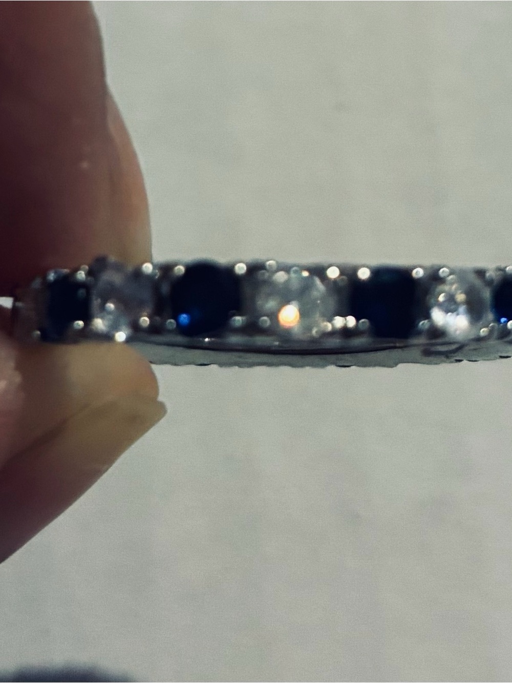 Silver Band Ring with Blue and Clear Stones - Women Jewelry